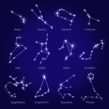 zodiac sign of beautiful bright stars on night sky backgroundの写真素材