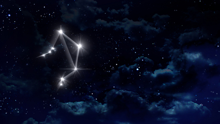 zodiac sign of the beautiful bright stars on night sky background の写真素材
