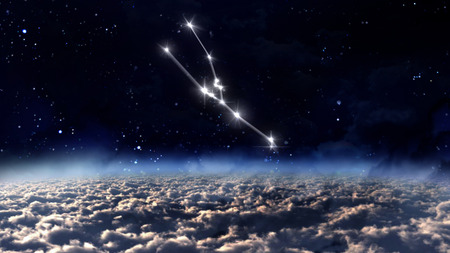 zodiac sign of the beautiful bright stars on night sky background の写真素材