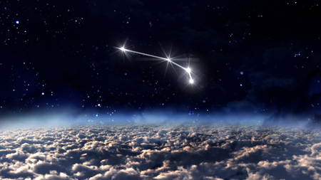zodiac sign of the beautiful bright stars on night sky backgroundの写真素材