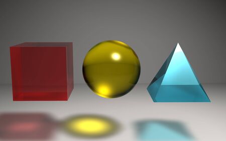 The 3d geometric create by difference textures and materialsの写真素材