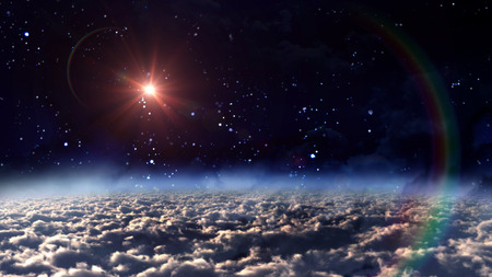 A mars illuminated in night sky with star backgroundの写真素材