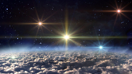 the mystery of stars glowing in starry nightの写真素材