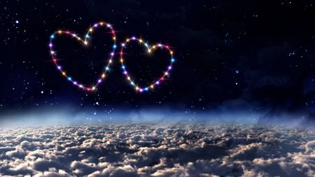 starry night in space background with heart forming from stars