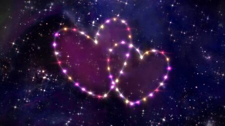 starry night in space background with heart forming from starsの写真素材
