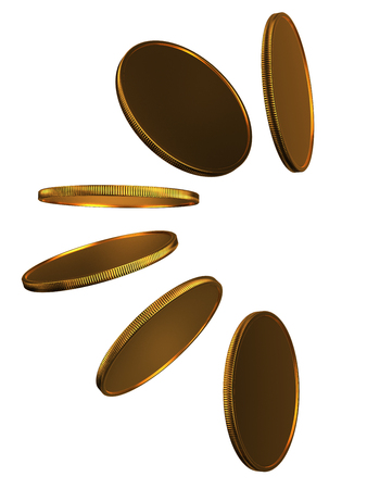 3d render of golden coin isolated on white backgroundの写真素材