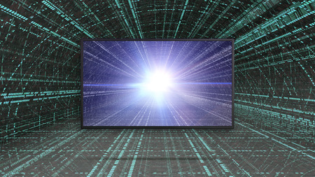 colourful screen TV with futuristic style background for representing the high technology conceptの写真素材