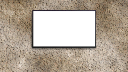 blank wide screen TV on rock wall for promotion display