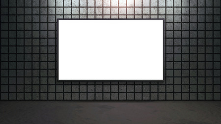 blank wide screen TV on brick wall for promotion displayの写真素材