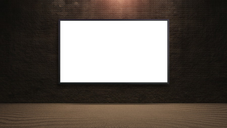 blank wide screen TV on rock wall for promotion displayの写真素材