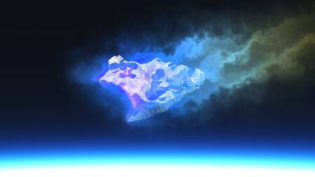 burning blue fire meteorite falling to planetの写真素材