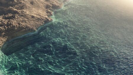 3d illustration of sea cave with ocean viewの写真素材