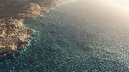 3d illustration of sea cave with ocean wide viewの写真素材