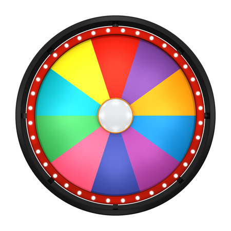 3d illustration of lucky spin represent the wheel of fortune concept. Three dimensional wheel graphic for use in game or sale promotion.の写真素材