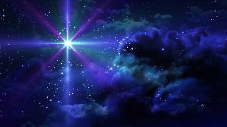 the starry night with beautiful color of star flaresの写真素材