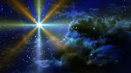 the starry night with beautiful color of star flaresの写真素材