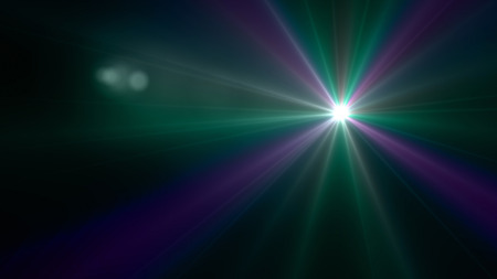 Beautiful color light with lens flare. Glowing streaks overlay on dark background.の写真素材