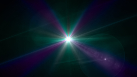 Beautiful color light with lens flare. Glowing streaks overlay on dark background.の写真素材