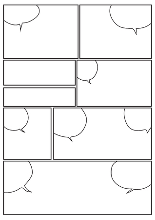 manga storyboard layout template for rapidly create the comic book style. A4 design of paper ratio is fit for print out.のイラスト素材
