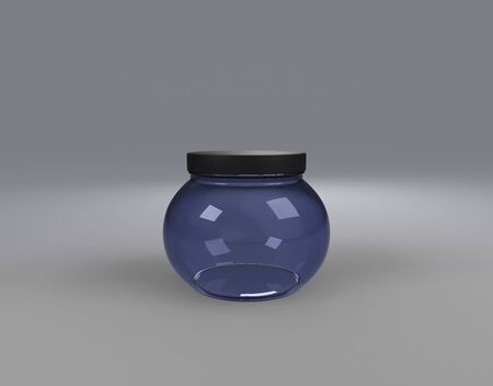 skin care product with blue glass cosmetic jar front view by 3D renderingの写真素材