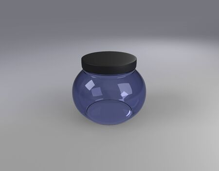 skin care product with blue glass cosmetic jar by 3D renderingの写真素材