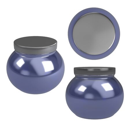 blue acrylic cosmetic jar with white background by 3D renderingの写真素材