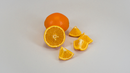 Ripe and fresh orange isolated on white background. Close-up, macroの写真素材