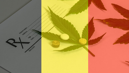 Medical Marijuana leaves Close Up Cannabis Buds with Doctors Prescription for Weed and pills on white backgroundの写真素材