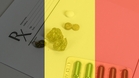 Medical Marijuana leaves Close Up Cannabis Buds with Doctors Prescription for Weed and pills on white backgroundの写真素材