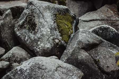 The huge ancient stones in forest. National park Sofiivka, Uman, Ukraine. Interesting and unusual travels in Europeの写真素材