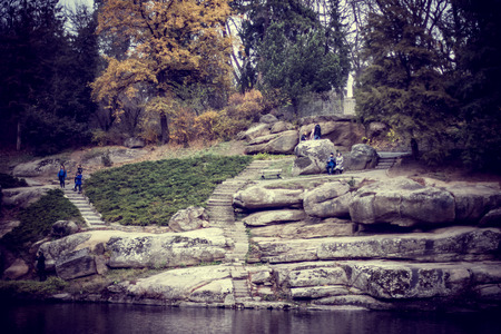 The huge ancient stones in forest. National park Sofiivka, Uman, Ukraine. Interesting and unusual...