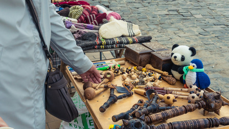Kyiv, Ukraine - 04.06.2019: Tourists walking in the historical center of Kyiv, Ukraine. Travel Europeのeditorial素材