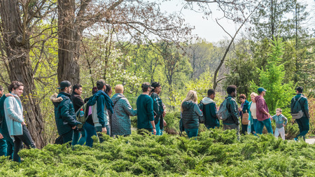 04.23.2019 - Kyiv, Ukraine. Botanical Garden in the center of the capital of Ukraine. The tourists...