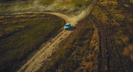 Kharkiv, Ukraine - 09.22.18: Off road test drive af a new car Audi from a professional racer. Sooting with drone top viewのeditorial素材