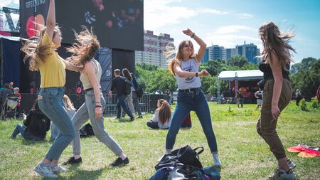 Kyiv, Ukraine - 07.09.2019: Atlas Weekend music festival outdoors, first day. Millennials are...