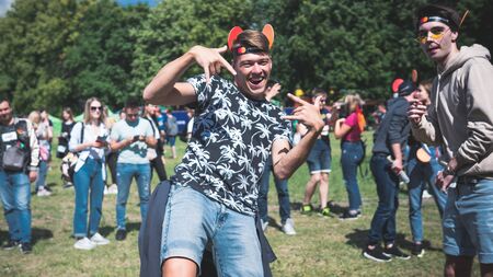 Kyiv, Ukraine - 07.09.2019: Atlas Weekend music festival outdoors, first day. Millennials are...