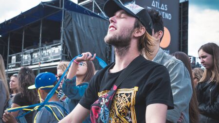 Kyiv, Ukraine - 07.09.2019: Atlas Weekend music festival outdoors, first day. Millennials are...