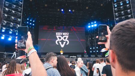 Kyiv, Ukraine - 07.13.2019: Atlas Weekend music festival outdoors, fifth day. Millennials are...