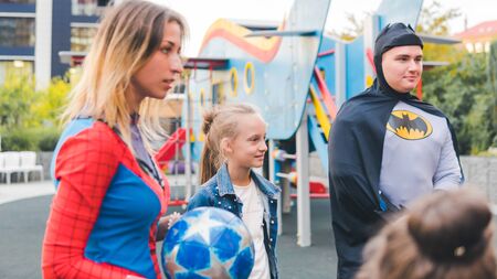 09/05/2019, Kyiv, Ukraine: Actors in suits of Spiderman and Batman working at the Birthday party for...