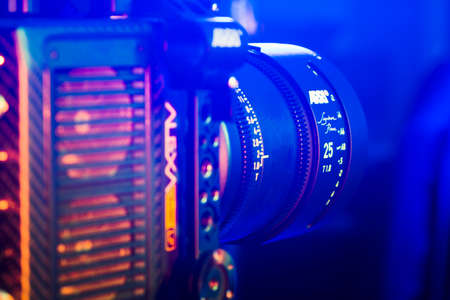 Kyiv, Ukraine - 04.17.2020: Studio shoot of professional video camera Arri Alexa mini LF with lens, close-up. Professional equipment for cinematographer, movie technologyのeditorial素材