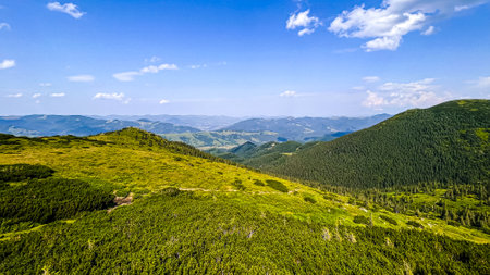 Nature Landscape - Carpathian Mountains rage. Tourist places of Ukraine. Clear summer day. Concepts of tourism, environment.の写真素材