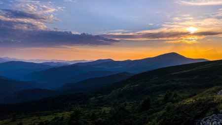 Nature Landscape - Carpathian Mountains rage. Tourist places of Ukraine. Clear summer day. Concepts of tourism, environment.の写真素材