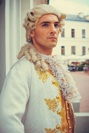 Portrait of a man in a medieval costume. Retro style and historical clothes concepts. Ukrainian...