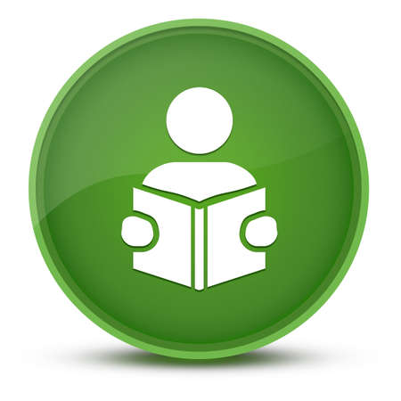Reading learning with book luxurious glossy green round button abstract illustrationの写真素材