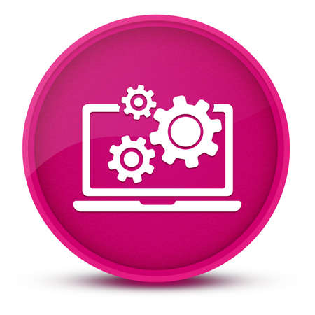 Laptop and gears luxurious glossy pink round button abstract illustrationの写真素材