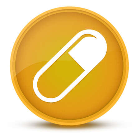 Pill luxurious glossy yellow round button abstract illustrationの写真素材