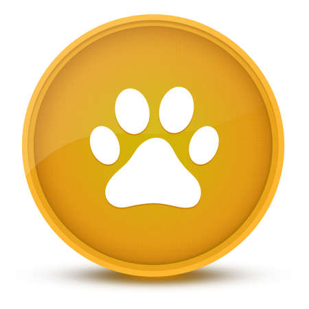 Dog or cat paw print luxurious glossy yellow round button abstract illustrationの写真素材