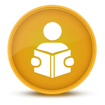 Reading learning with book luxurious glossy yellow round button abstract illustrationの写真素材