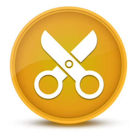 Scissors luxurious glossy yellow round button abstract illustrationの写真素材