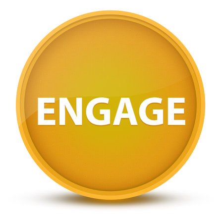 Engage luxurious glossy yellow round button abstract illustrationの写真素材